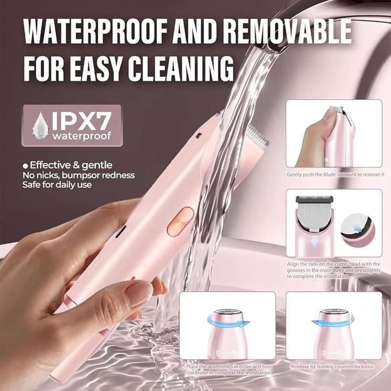 Bikini Trimmer and Shaver Kit for Women - 2-In-1 Wet/Dry Electric Body Hair Trimmer Facial Hair Removal Cordless Waterproof Bikini Shaver Razor for Face Lip Chin Underarm Legs