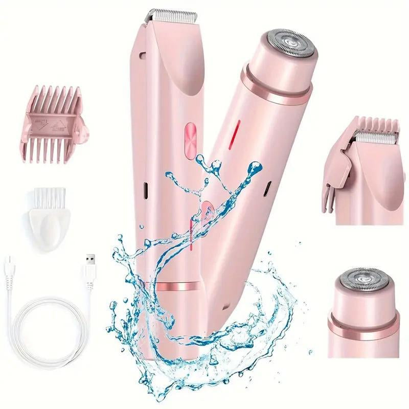Bikini Trimmer and Shaver Kit for Women - 2-In-1 Wet/Dry Electric Body Hair Trimmer Facial Hair Removal Cordless Waterproof Bikini Shaver Razor for Face Lip Chin Underarm Legs