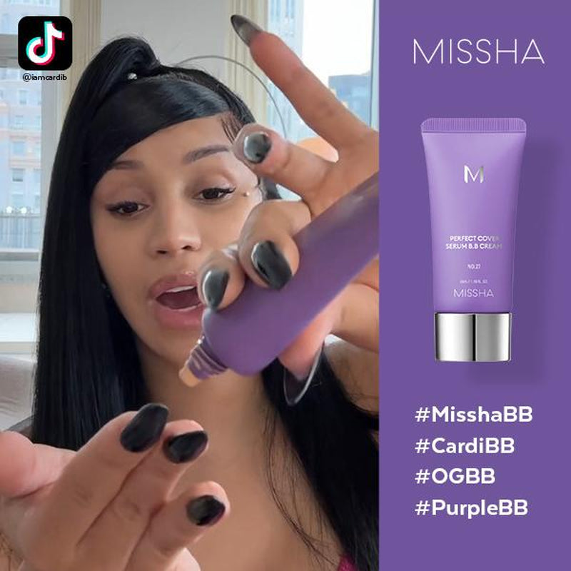 [MISSHA Official] M Perfect Cover Serum BB Cream (35Ml) - Bifida Ferment Lysate Serum-Infused BB Cream for Anti-Aging Skin Rejuvenation, Skin Tint, Tinted Moisturizer, Skin Care Foundation Makeup,Superfood Complex,Glass Skin Cardibb OGBB Purplebb